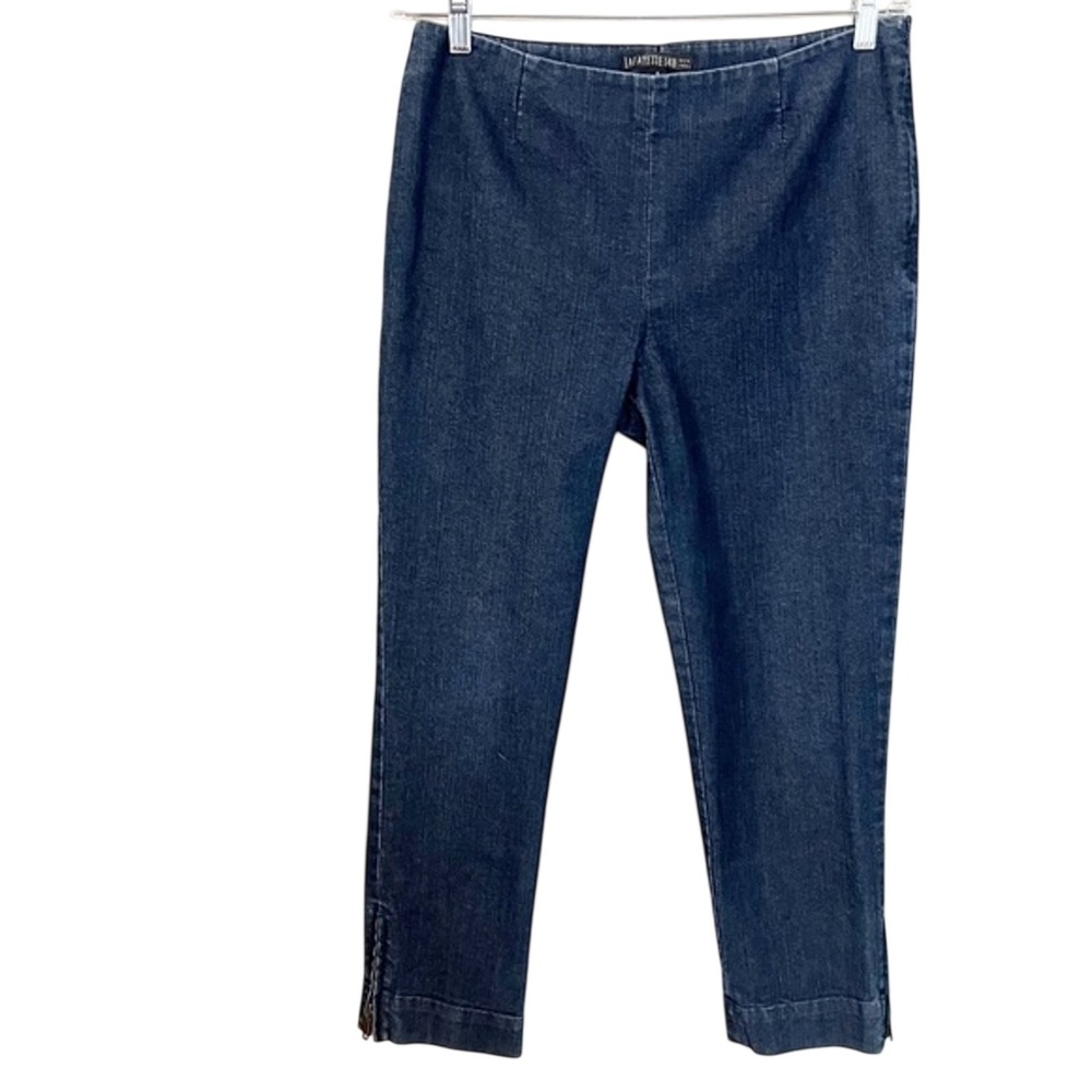 Lafayette 148 New York Womens Size 8 Dark Wash Denim Side Zip Ankle Pants Blue